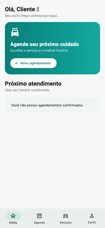 Tela inicial do aplicativo NC Gestão para clientes no iPhone